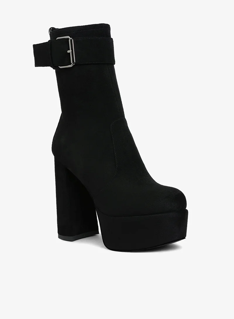 London Rag Black Flared Block Heel Mid-Calf Boots in Black for Women | Best Price UAE