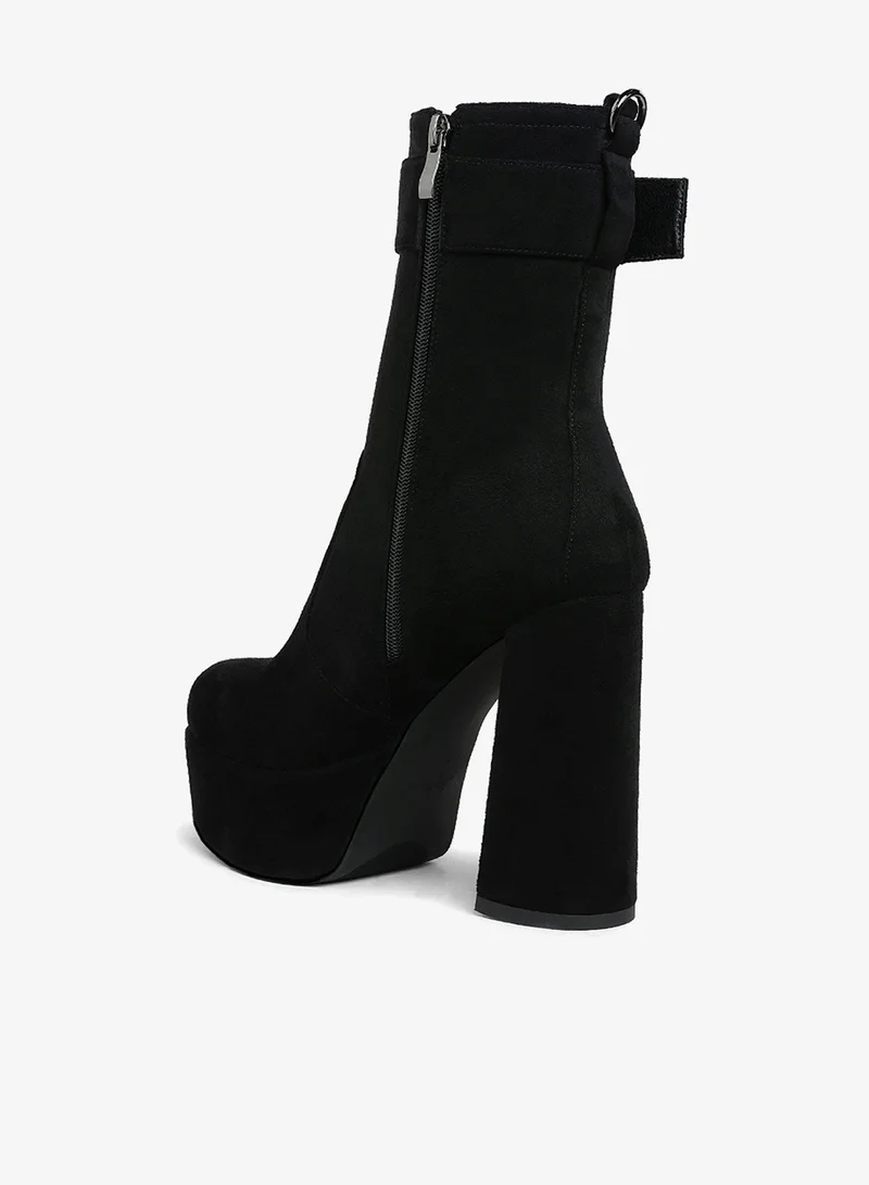 London Rag Black Flared Block Heel Mid-Calf Boots in Black for Women | Best Price UAE