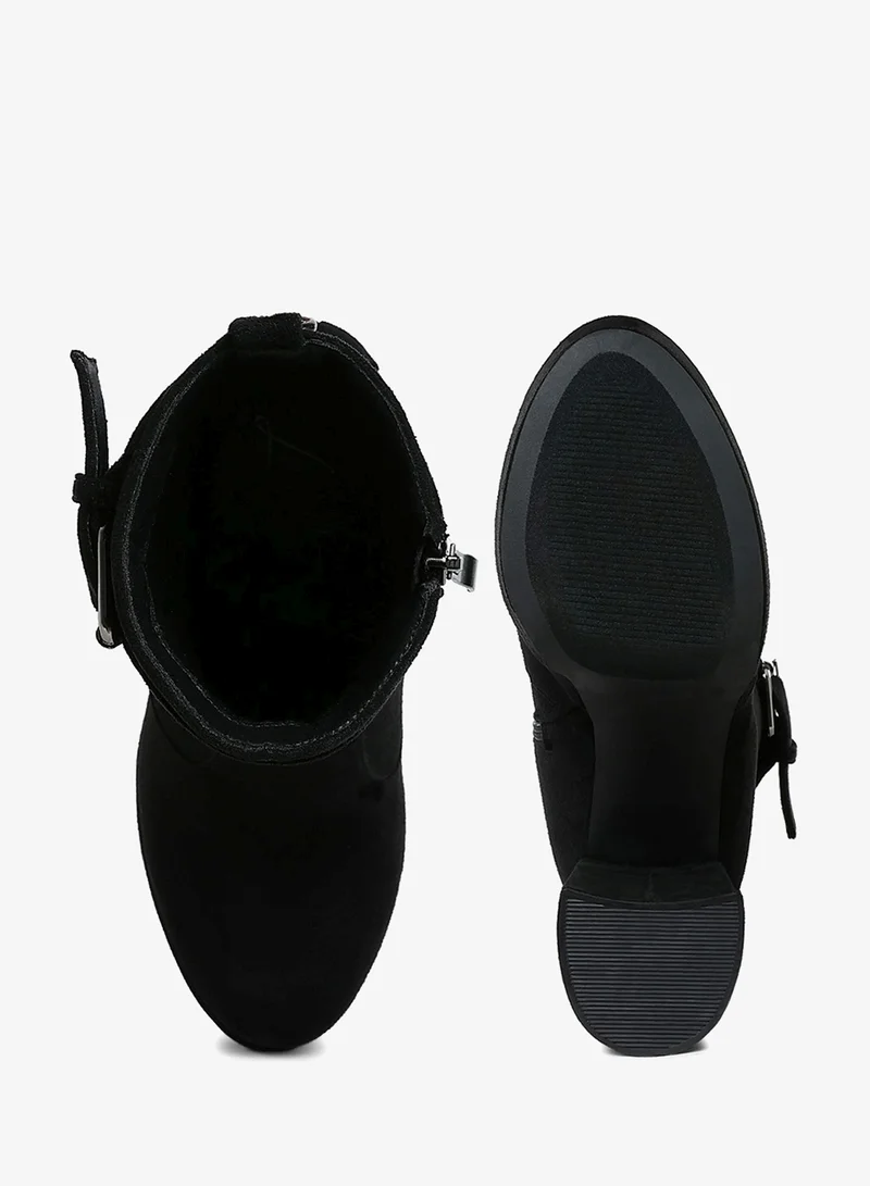 London Rag Black Flared Block Heel Mid-Calf Boots in Black for Women | Best Price UAE