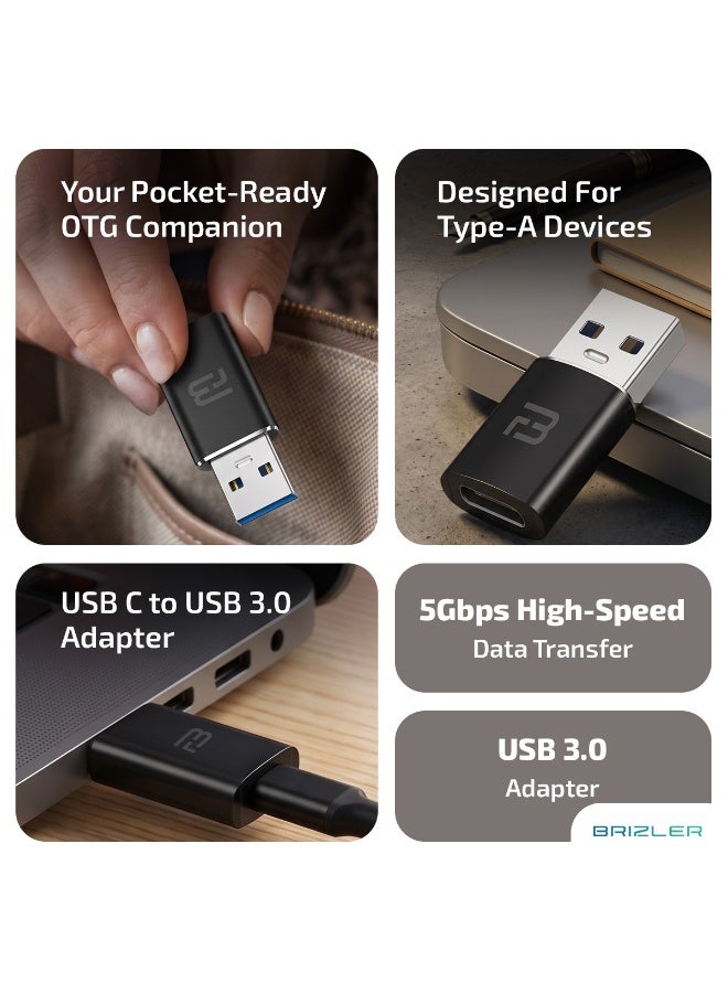 بريزلر محول من USB-C إلى USB 3.0، يدعم نقل البيانات بسرعة عالية تصل إلى 5 جيجابت في الثانية وتقنية OTG (من منفذ Type-C ذكر إلى USB-A أنثى)، يتميز بتصميم مدمج وصغير الحجم ومتوافق مع أجهزة MacBook Air وأجهزة الكمبيوتر المحمولة والأجهزة المزودة بمنفذ Type-C - اللون الأسود. - Image 2