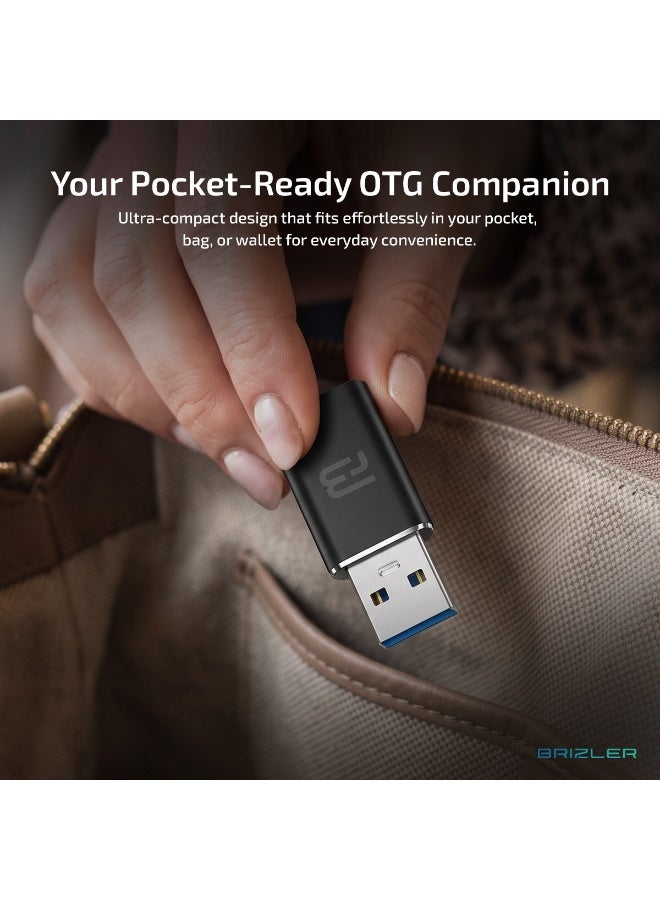 بريزلر محول من USB-C إلى USB 3.0، يدعم نقل البيانات بسرعة عالية تصل إلى 5 جيجابت في الثانية وتقنية OTG (من منفذ Type-C ذكر إلى USB-A أنثى)، يتميز بتصميم مدمج وصغير الحجم ومتوافق مع أجهزة MacBook Air وأجهزة الكمبيوتر المحمولة والأجهزة المزودة بمنفذ Type-C - اللون الأسود. - Image 3
