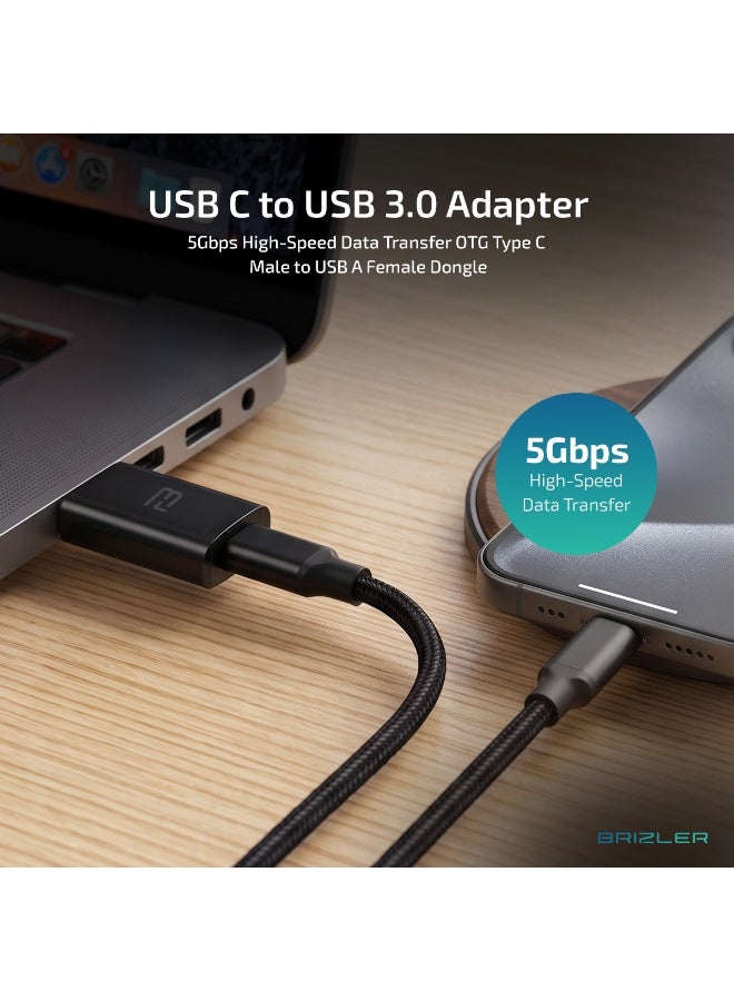 بريزلر محول من USB-C إلى USB 3.0، يدعم نقل البيانات بسرعة عالية تصل إلى 5 جيجابت في الثانية وتقنية OTG (من منفذ Type-C ذكر إلى USB-A أنثى)، يتميز بتصميم مدمج وصغير الحجم ومتوافق مع أجهزة MacBook Air وأجهزة الكمبيوتر المحمولة والأجهزة المزودة بمنفذ Type-C - اللون الأسود. - Image 4