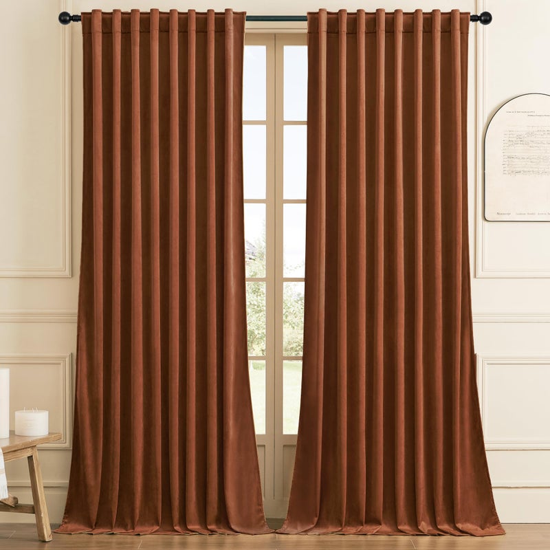 Timeper 84 incehs Burnt Orange Velvet Curtains Home Decor Curtains Super Soft Light Blocking Drapes Privacy Protect Energy Efficient for Study/Office  Rod Pocket & Back Tab  W62 x L84 inches  2Pcs - Image 1
