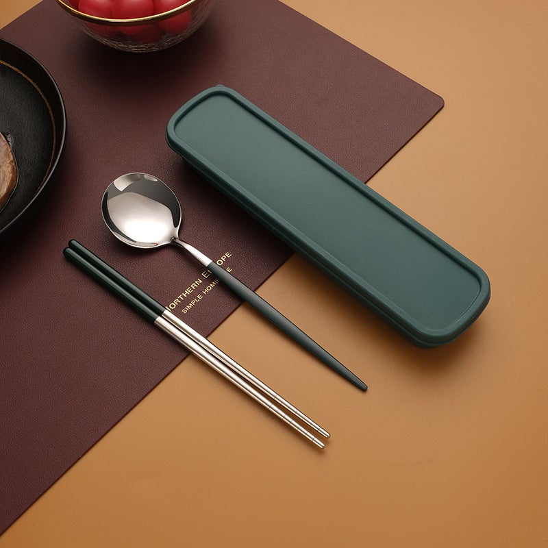 Stainless Steel Portable Cutlery Set - Eco-Friendly Outdoor Dining for Students