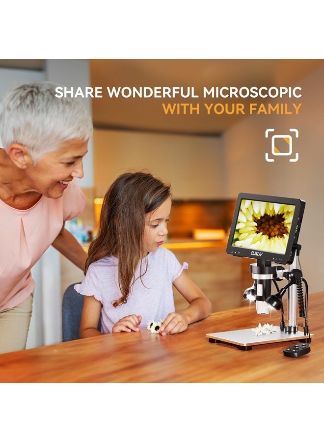 ELIKLIV 7'' LCD Digital Microscope 1200X, 1080P Coin Microscope with 12MP Camera Sensor, 10 LED Lights - Microscope for Adults, Windows/Mac OS Compatible, Model EDM9  - Image 3