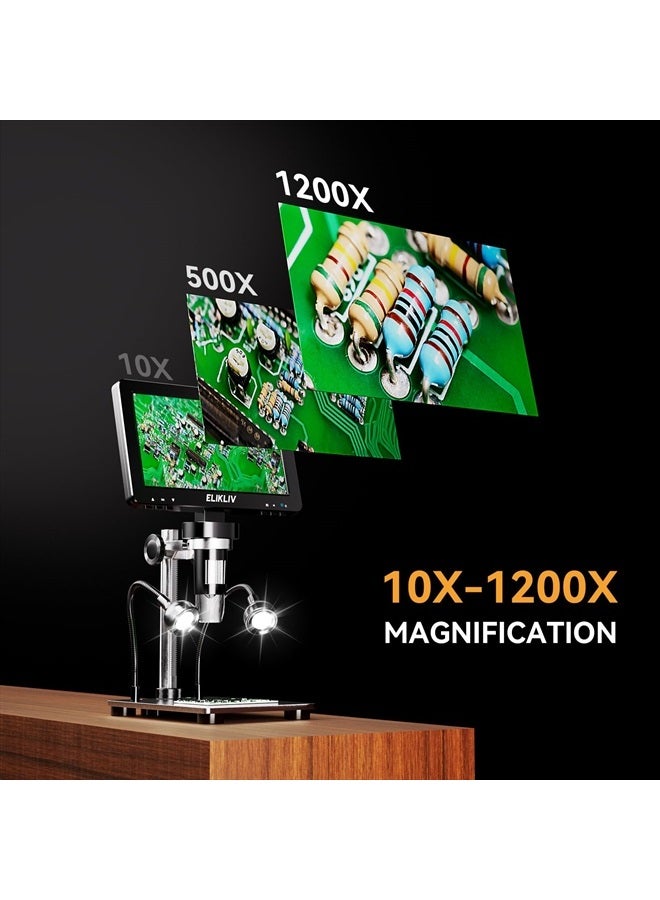 ELIKLIV 7'' LCD Digital Microscope 1200X, 1080P Coin Microscope with 12MP Camera Sensor, 10 LED Lights - Microscope for Adults, Windows/Mac OS Compatible, Model EDM9  - Image 4