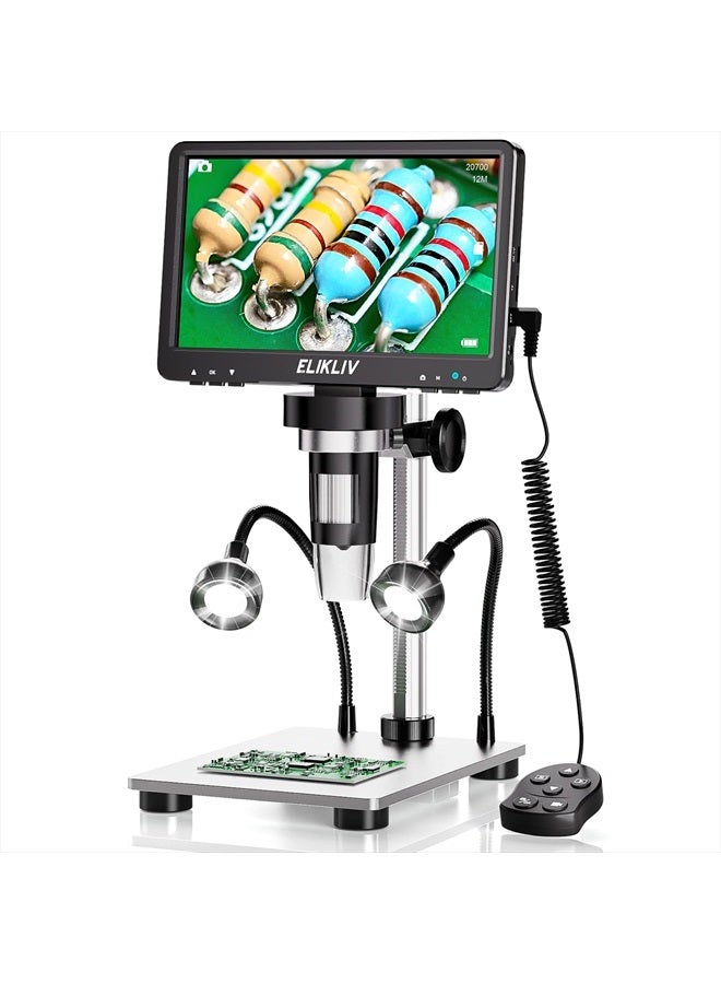 ELIKLIV 7'' LCD Digital Microscope 1200X, 1080P Coin Microscope with 12MP Camera Sensor, 10 LED Lights - Microscope for Adults, Windows/Mac OS Compatible, Model EDM9  - Image 1