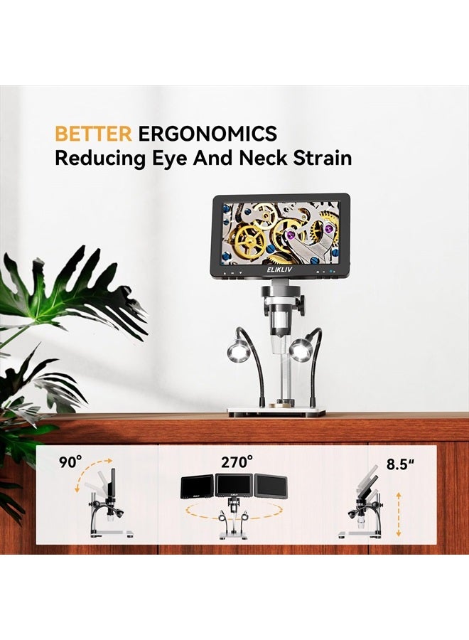 ELIKLIV 7'' LCD Digital Microscope 1200X, 1080P Coin Microscope with 12MP Camera Sensor, 10 LED Lights - Microscope for Adults, Windows/Mac OS Compatible, Model EDM9  - Image 5