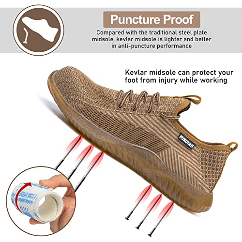 Furuian Steel Toe Shoes for Men Women Comfortable Non Slip Men's Safety Steel Toe Sneakers Industrial Warehouse Contstruction Work Shoes for Men Brown - Image 3