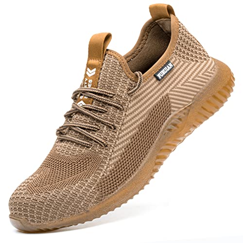 Furuian Steel Toe Shoes for Men Women Comfortable Non Slip Men's Safety Steel Toe Sneakers Industrial Warehouse Contstruction Work Shoes for Men Brown - Image 1