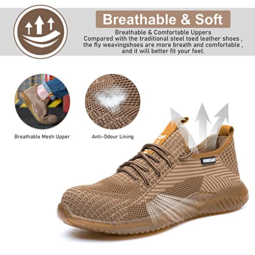 Furuian Steel Toe Shoes for Men Women Comfortable Non Slip Men's Safety Steel Toe Sneakers Industrial Warehouse Contstruction Work Shoes for Men Brown - Image 5