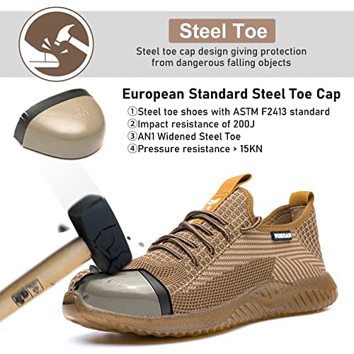 Furuian Steel Toe Shoes for Men Women Comfortable Non Slip Men's Safety Steel Toe Sneakers Industrial Warehouse Contstruction Work Shoes for Men Brown - Image 2