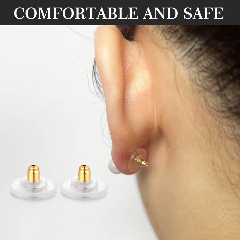 Moconar 3 Pairs Locking Earring Backs for Studs Heavy Droopy Earrings - 925 Sterling Silver 18K White Gold Plated Secure Earring Backings Replacements, Hypoallergenic Comfortable Gold - Image 3