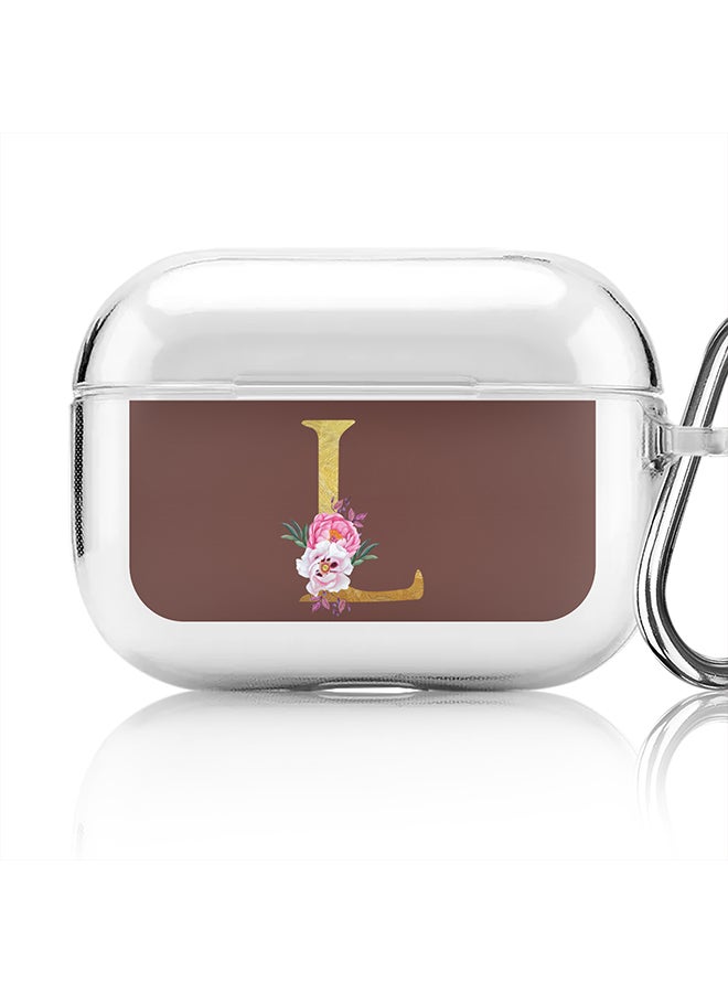 Stylizedd Classic Clear printed Case for Apple Airpods Pro Soft TPU Gel Thin Transparent Flexible Cover - Custom Monogram Initial Letter Floral Pattern Alphabet - L (Brown ) - Image 1