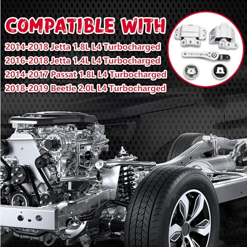 QRYIPPDM Engine Motor and Transmission Mount Compatible with Jetta 2014-2018 1.8L1.4L L4 & Passat 2014-2017 1.8L L4 & Beetle 2018-2019 2.0L Turbocharged 5-Piece Set /A6929 A4928 A4925 A6962 A6966 - Image 3