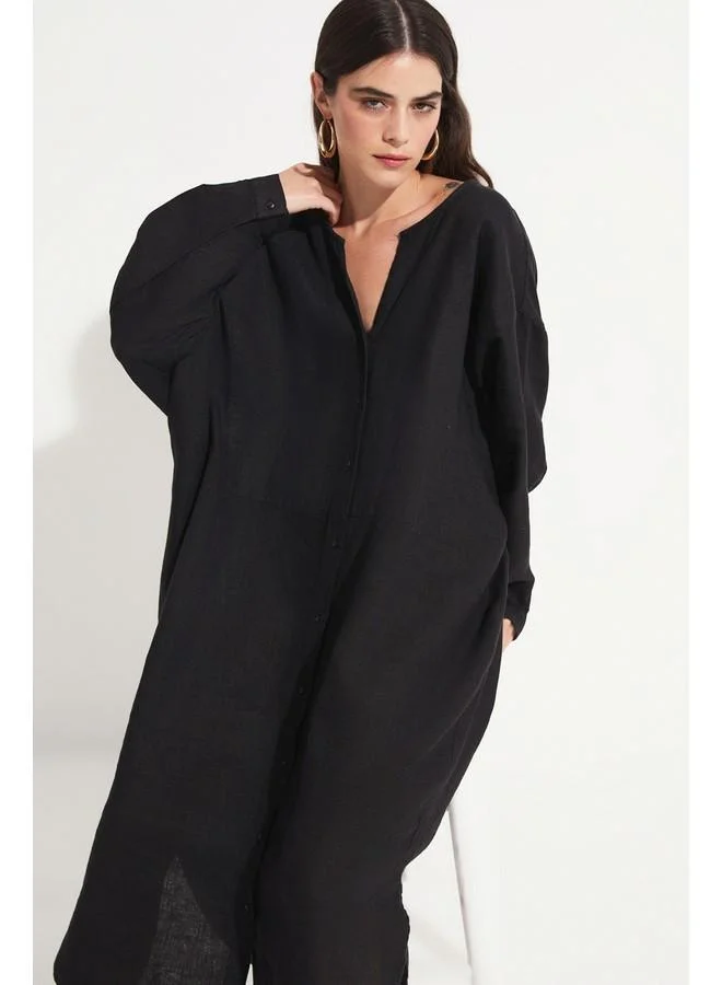 JUNE Black Midi Dress