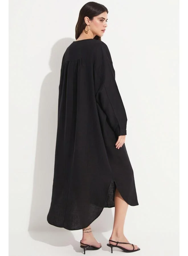 JUNE Black Midi Dress