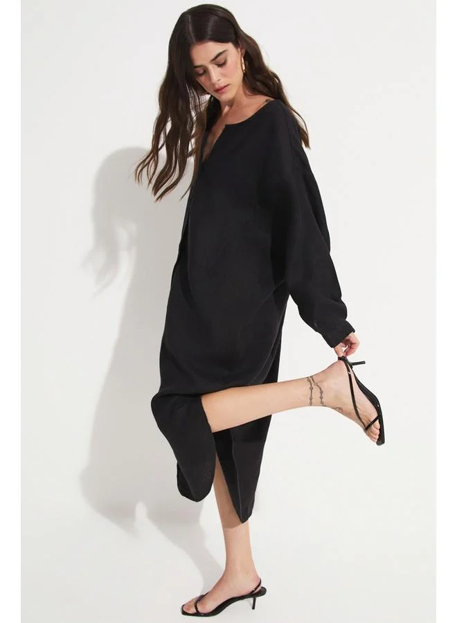 JUNE Black Midi Dress