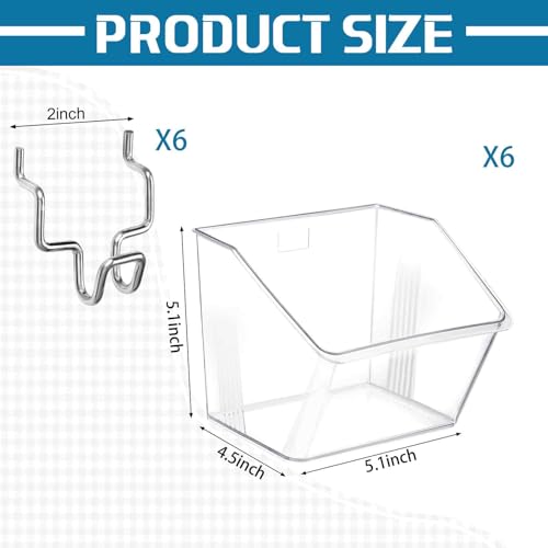 Layhit 6 Set Slatwall Bins Plastic Bins with Metal Hooks Mount Hanging Slatwall Containers Storage Organizer Slat Wall Accessories for Craft Garage Tool Storage Room Panel(Clear) - Image 3