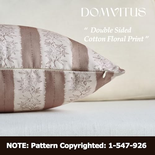 DOMVITUS Floral Pillow Covers 18x18 Inch Set of 2 Vintage Striped Block Print Decorative Throw Pillow Covers Neutral Farmhouse Boho Home Decor for Couch Sofa Bed Living Room Brown - Image 3