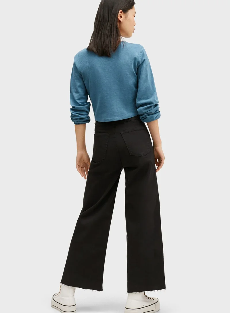 MANGO Kids Cropped Wide Leg Jeans