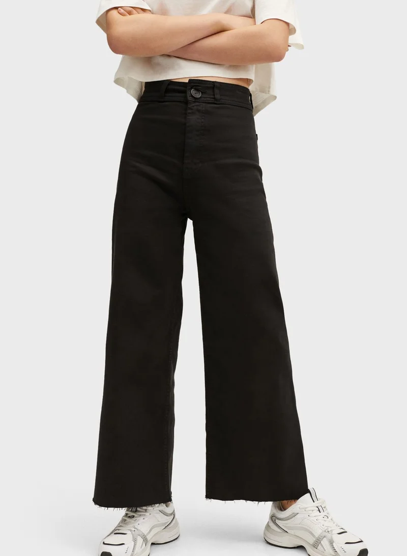 MANGO Kids Cropped Wide Leg Jeans