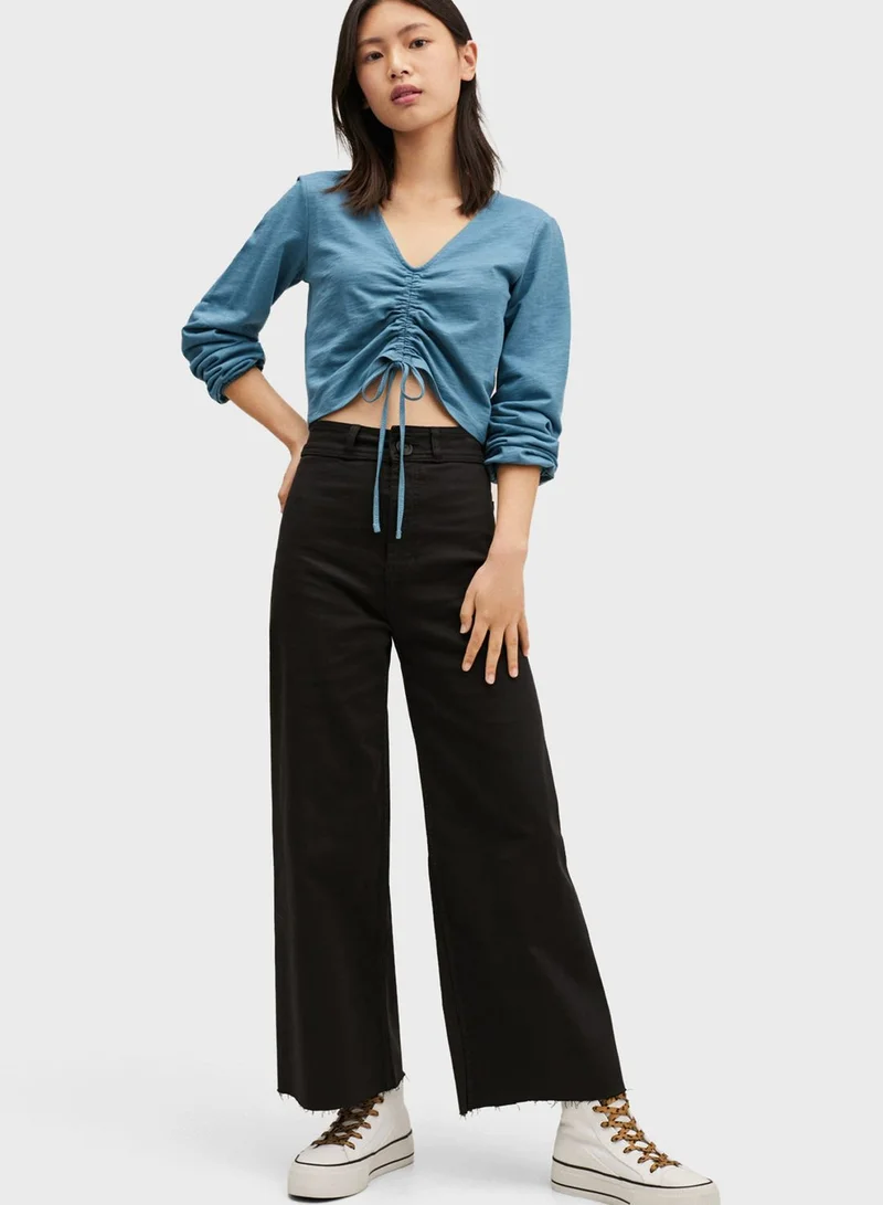 MANGO Kids Cropped Wide Leg Jeans