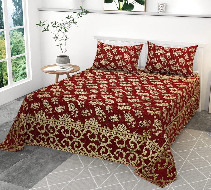 jayvaam Chenille Bedsheet for Double Bed with 2 Pillow Covers - Double Bed Queen Size Abstract Bedsheet - Bedsheet for Bedroom Hotel, Office, Living Room, 90 x 100 Inch - Image 1