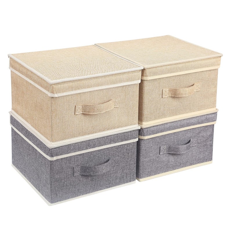 BrilliantJo Storage Boxes with Lid Foldable Clothing Storage Basket case with Handle for Closet Bedroom Home 335L x 3175W x 175Hcm GreyApricot