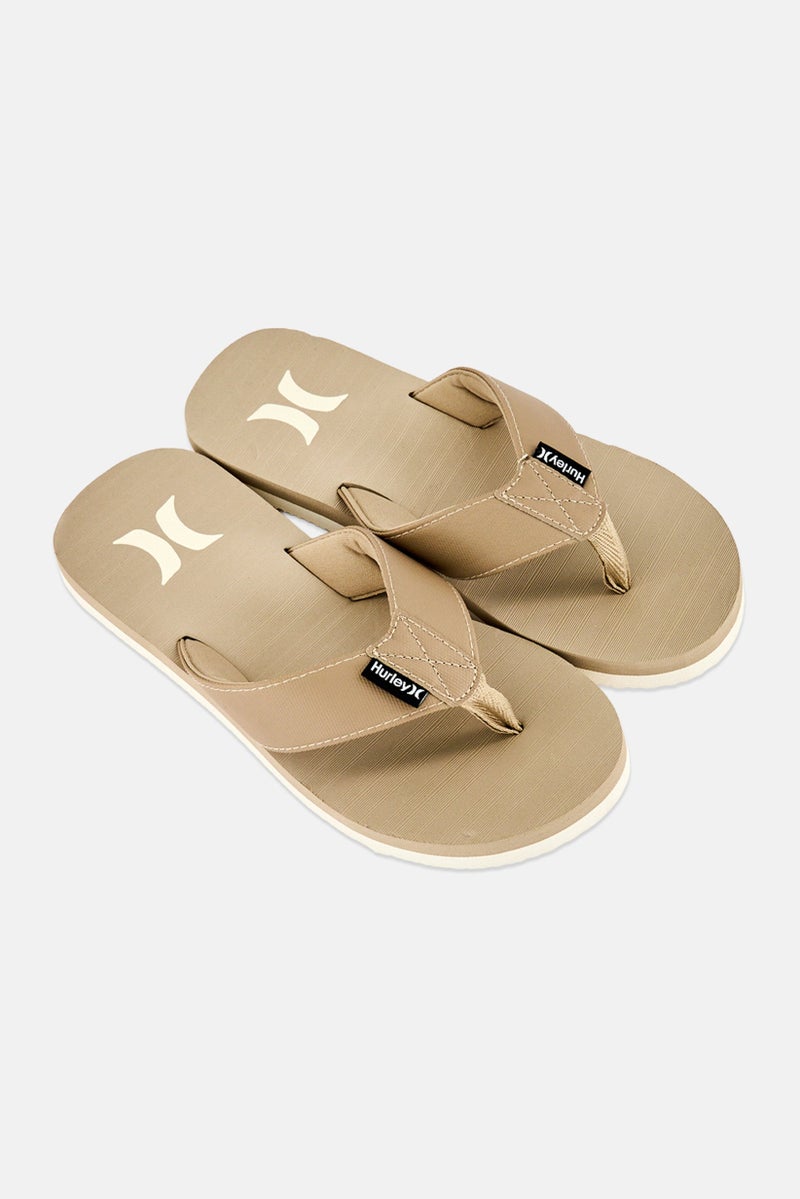 Hurley Men Slip On Brand Logo Slippers, Tan - Image 2