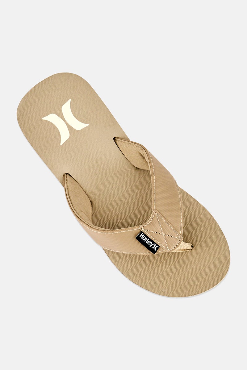Hurley Men Slip On Brand Logo Slippers, Tan - Image 4