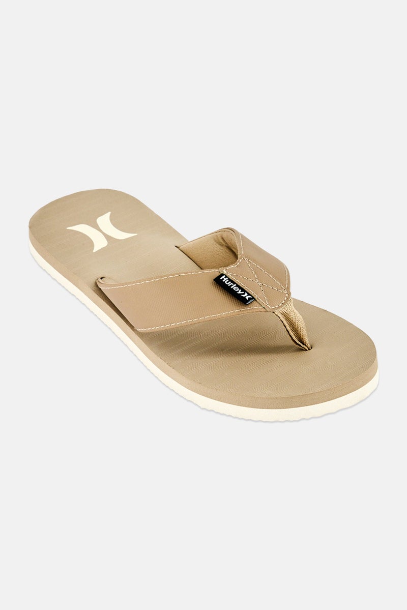 Hurley Men Slip On Brand Logo Slippers, Tan - Image 1