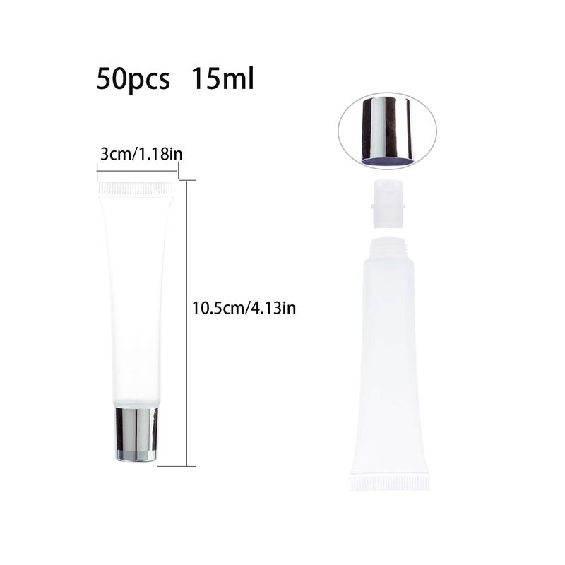 AJLTPA AJLTPA 50Pcs 15ml Lip Gloss Squeeze Tubes, Silver Lip Gloss Containers Empty, Refillable Soft Clear Tubes for DIY Lipgloss Balm Cosmetic (Silver)  - Image 2