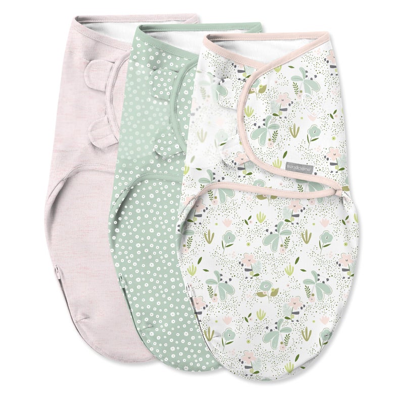SwaddleMe by Ingenuity Easy Change Baby Swaddle in Size Small/Medium, 0-3 Months, 7-14 Pounds, 3-Pack with Easy Change Zipper - Peekaboo Panda - Image 1