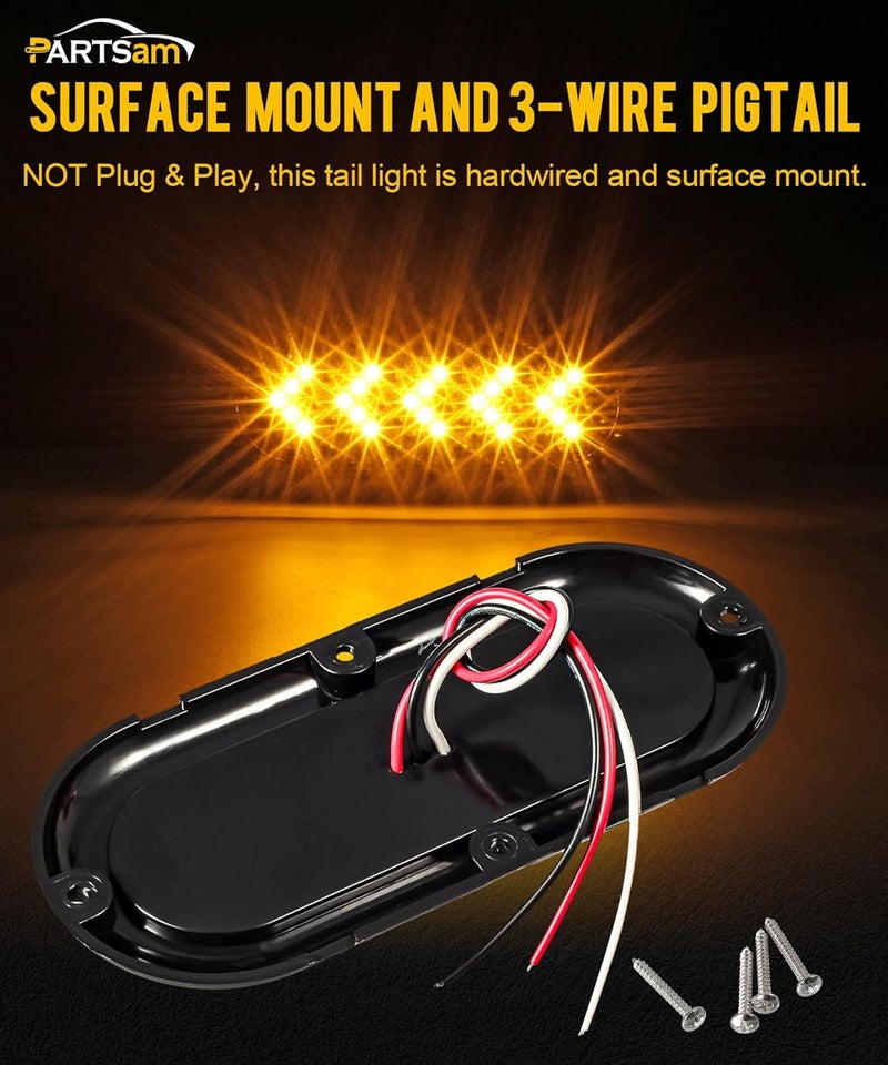Partsam 2Pcs 6 Inch Oval Amber LED Trailer Lights - Image 3