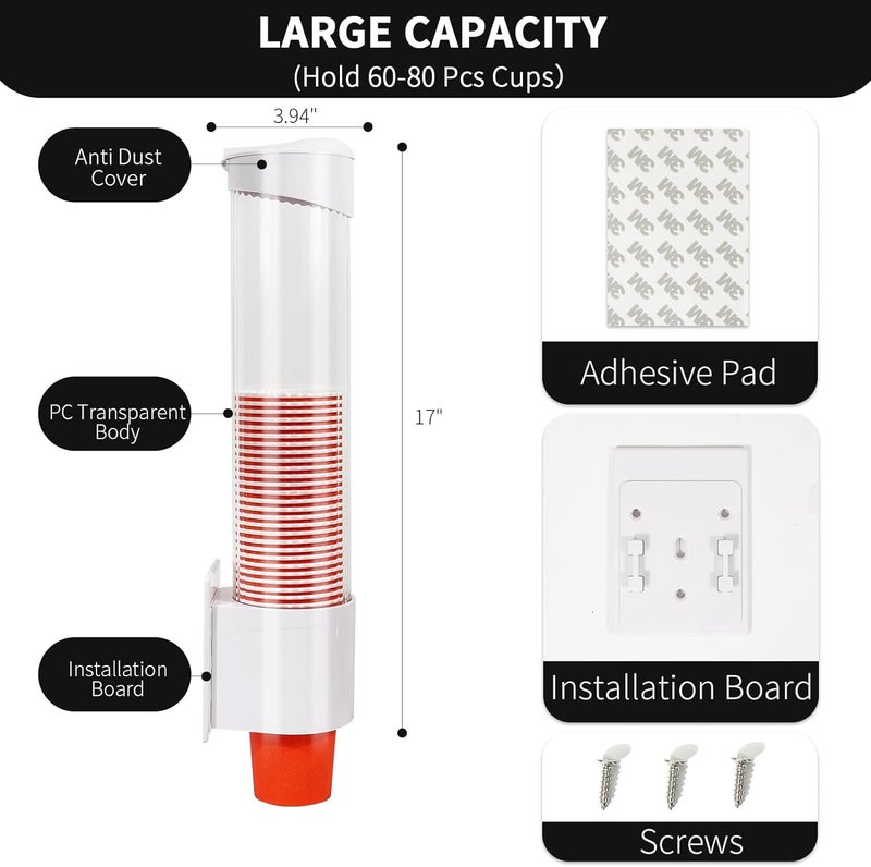 Bennort Paper Cup Dispenser Holder For Water Glass Wall Mount Drinking Water Cup Dispenser Rack And StorageDisposable Cup Holder Organizer For Home Office HospitalSticker Or Screw Plate Mountable - Image 5