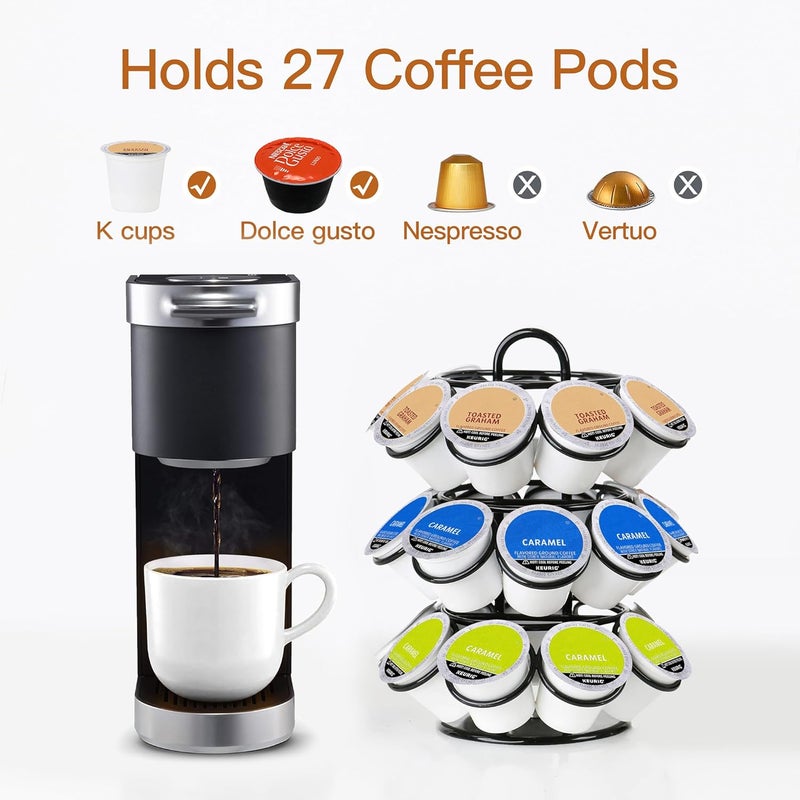 ZECENN K Cup Holder, Coffee Pod Holder for Keurig, Coffee Pod Storage Organizer for K-cups, Compatible with Keurig Pods and Dolce Gusto, Holds 27 Pods, 360-Degrees Rotating -Black - Image 2