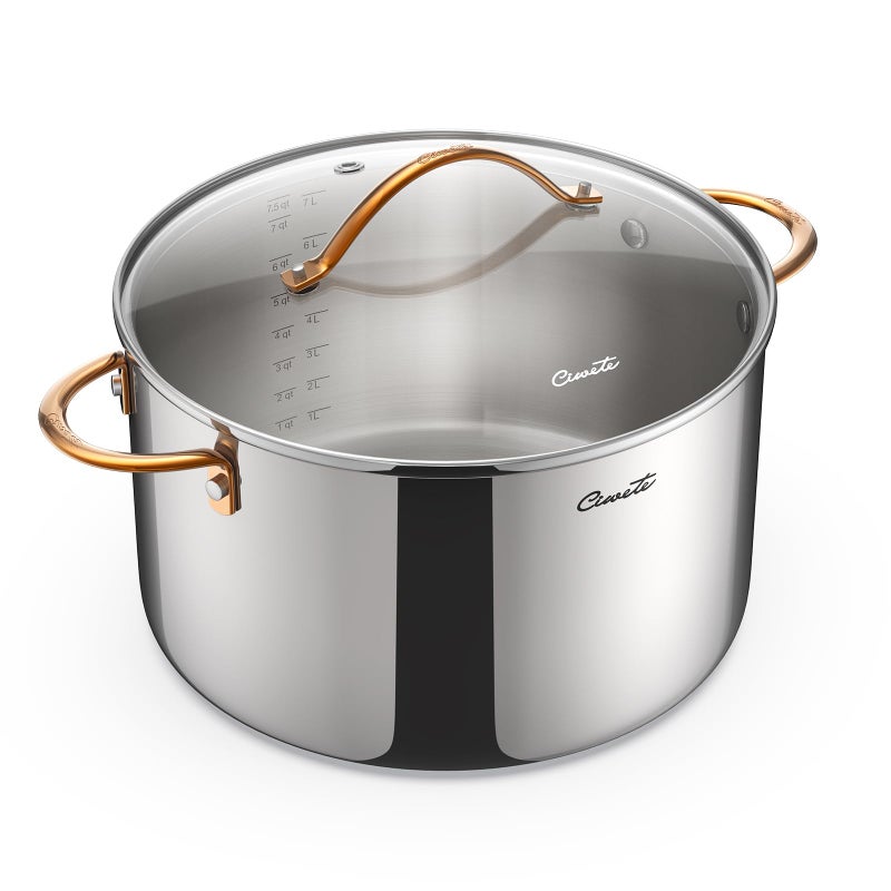 Ciwete 8 Quart Stock Pot with Lid, Upgraded Tri-Ply Stainless Steel Pot, Seamless Soup Pot with Stay-Cool Brass Handle, Healthy Polished Stockpots, Induction Cookware, Oven and Dishwasher Safe - Image 1