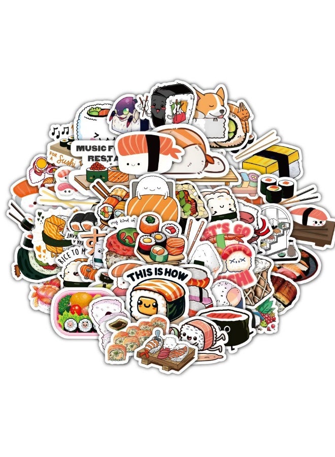 NIBEMINENT 60 Pcs Cartoon Sushi Deco Kit Waterproof Stickers, High Definition Printing Bright Colors, Suitable for Laptop Skateboard Luggage Water Bottle Guitar DIY - Image 1