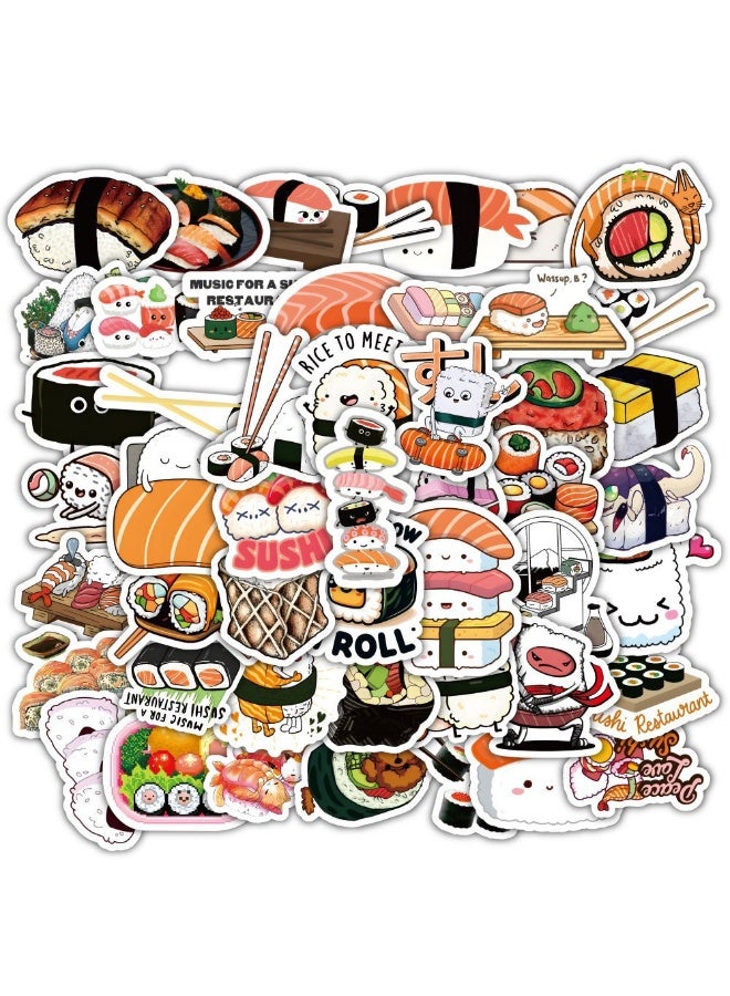 NIBEMINENT 60 Pcs Cartoon Sushi Deco Kit Waterproof Stickers, High Definition Printing Bright Colors, Suitable for Laptop Skateboard Luggage Water Bottle Guitar DIY - Image 2