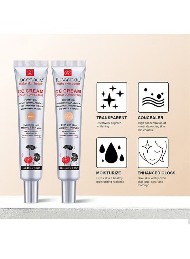 ibcccndc CC Cream Color Correcting with Centella 45ml, Multi-Purpose Skin Tone Adjusting CC Cream Concealer, SPF 25 Sunscreen Moisturizing Pre-Makeup Primer, Coverage Lightweight Foundation, Even Skin Tone (Dark) - Image 4