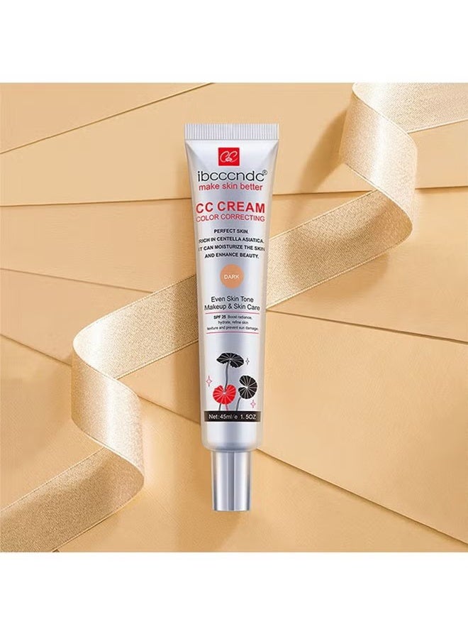 ibcccndc CC Cream Color Correcting with Centella 45ml, Multi-Purpose Skin Tone Adjusting CC Cream Concealer, SPF 25 Sunscreen Moisturizing Pre-Makeup Primer, Coverage Lightweight Foundation, Even Skin Tone (Dark) - Image 2
