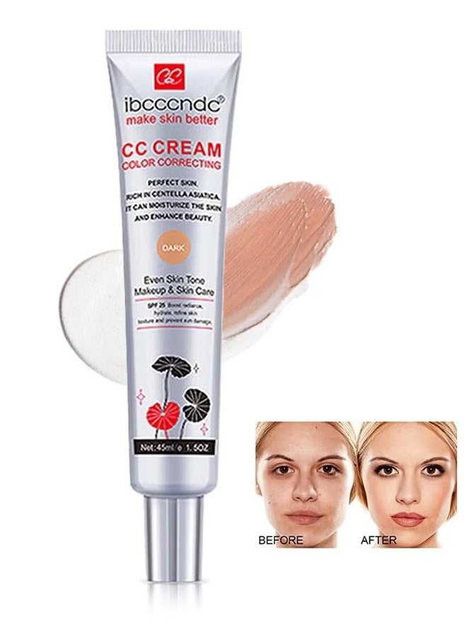 ibcccndc CC Cream Color Correcting with Centella 45ml, Multi-Purpose Skin Tone Adjusting CC Cream Concealer, SPF 25 Sunscreen Moisturizing Pre-Makeup Primer, Coverage Lightweight Foundation, Even Skin Tone (Dark) - Image 1