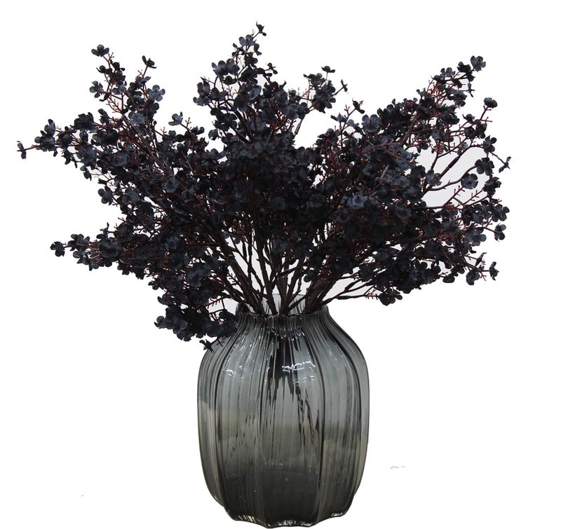 JAKYGlobal Babys Breath Fabric Cloth Artificial Flowers 12 Bundle European Fake Silk Plants Decor Wedding Party Decoration Bouquets Real Touch DIY Home Garden Black12pcs