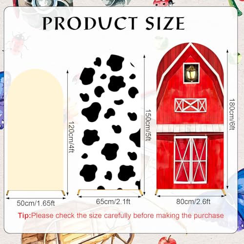 Jiytivity 3 Pcs Farm Arch Backdrop Cover 4ft 5ft 6ft Red Farm Barn Cow Print Arch Cover Farm Animals Theme Double-Sided Arch Background Stand Stretchy Fabric Covers Photo Background for Birthday Decoration - Image 2