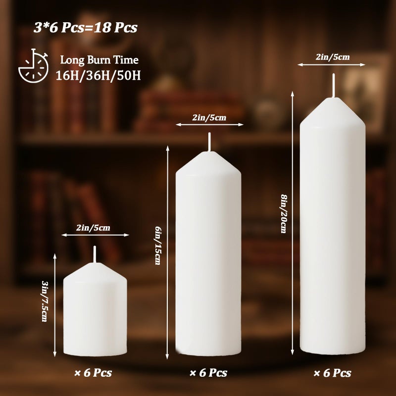Trxvxo White Pillar Candles Bulk Set of 18ï¼ŒHurricane Candlesï¼Œ3 Different Lengths 2 x 3/6/8 Inch (6 Each)ï¼ŒDripless Unscented Smokelessï¼ŒGives You a Better Atmosphere When Organizing an Event Party. - Image 2