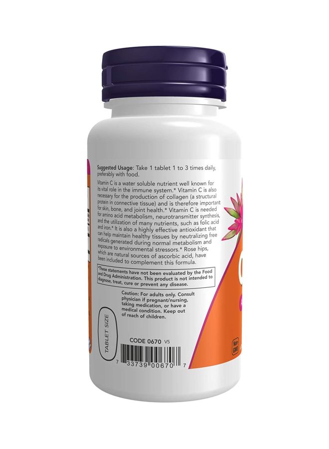 Now Foods Vitamin C-500 with Rose Hip 100 Tablets - Image 3