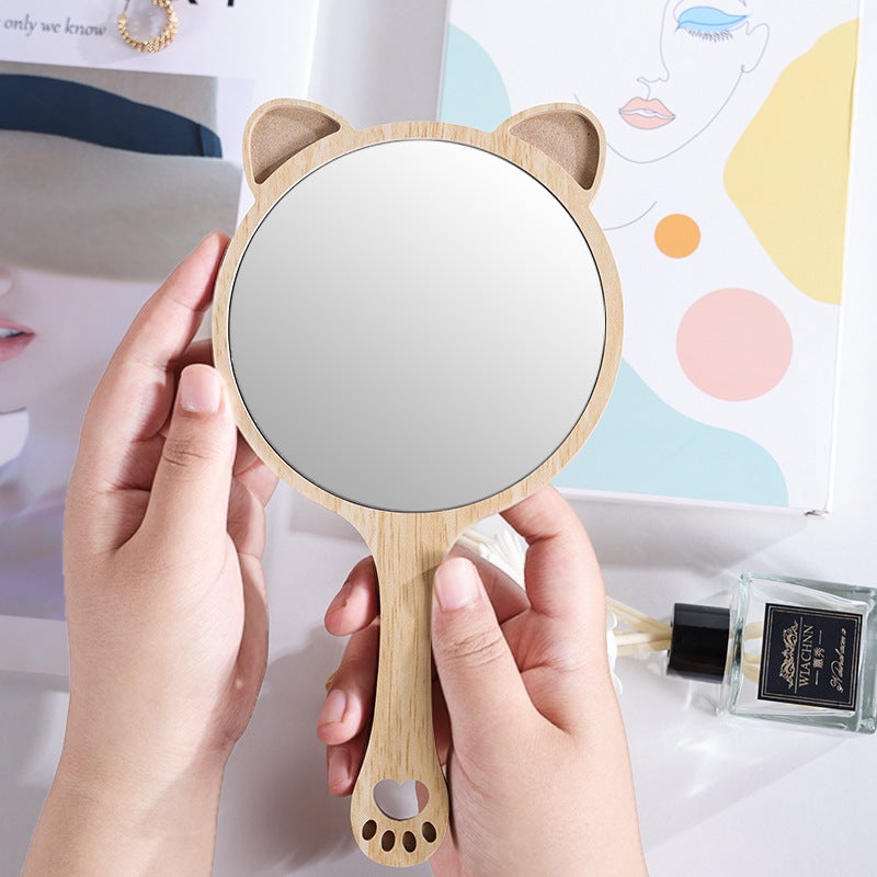 Ins Style Beauty Salon Makeup Mirror Handle Embroidery Hand-Held Portable Carry-On Beauty Makeup Beauty Mirror Wooden Mirror - Image 3