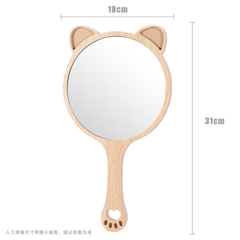 Ins Style Beauty Salon Makeup Mirror Handle Embroidery Hand-Held Portable Carry-On Beauty Makeup Beauty Mirror Wooden Mirror - Image 1