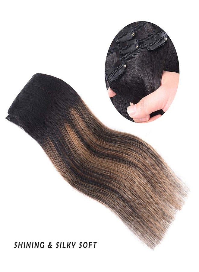 Winsky 18" Hair Extensions Balayage Clip in Human Hair for Women - Silky Straight Natural Black to Chestnut Brown Highlight Black Ombre Hair 60grams 4pieces #(1BT6) P1B Color - Image 4